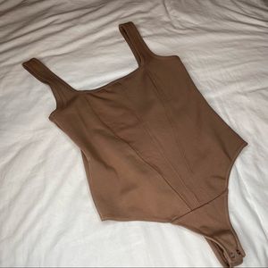 Abercrombie Corset Detail Double Layer Bodysuit in Beige